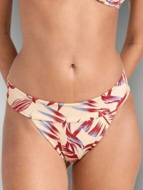 Onia Karina High Cut No-Tie Bikini Bottom Large Ratti Italy Oversized Palms Tan